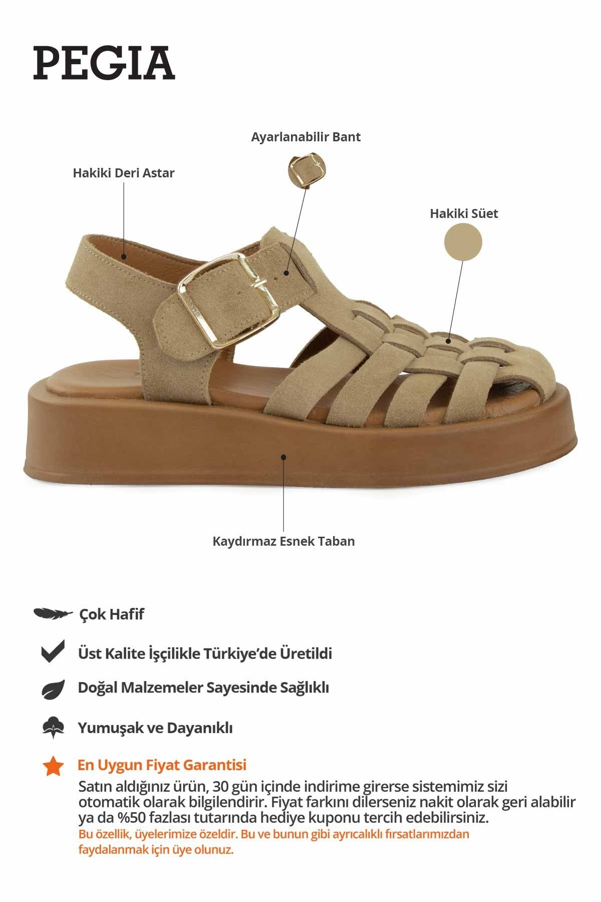 Süet Örgülü Kadın Sandalet DG6095 Kum