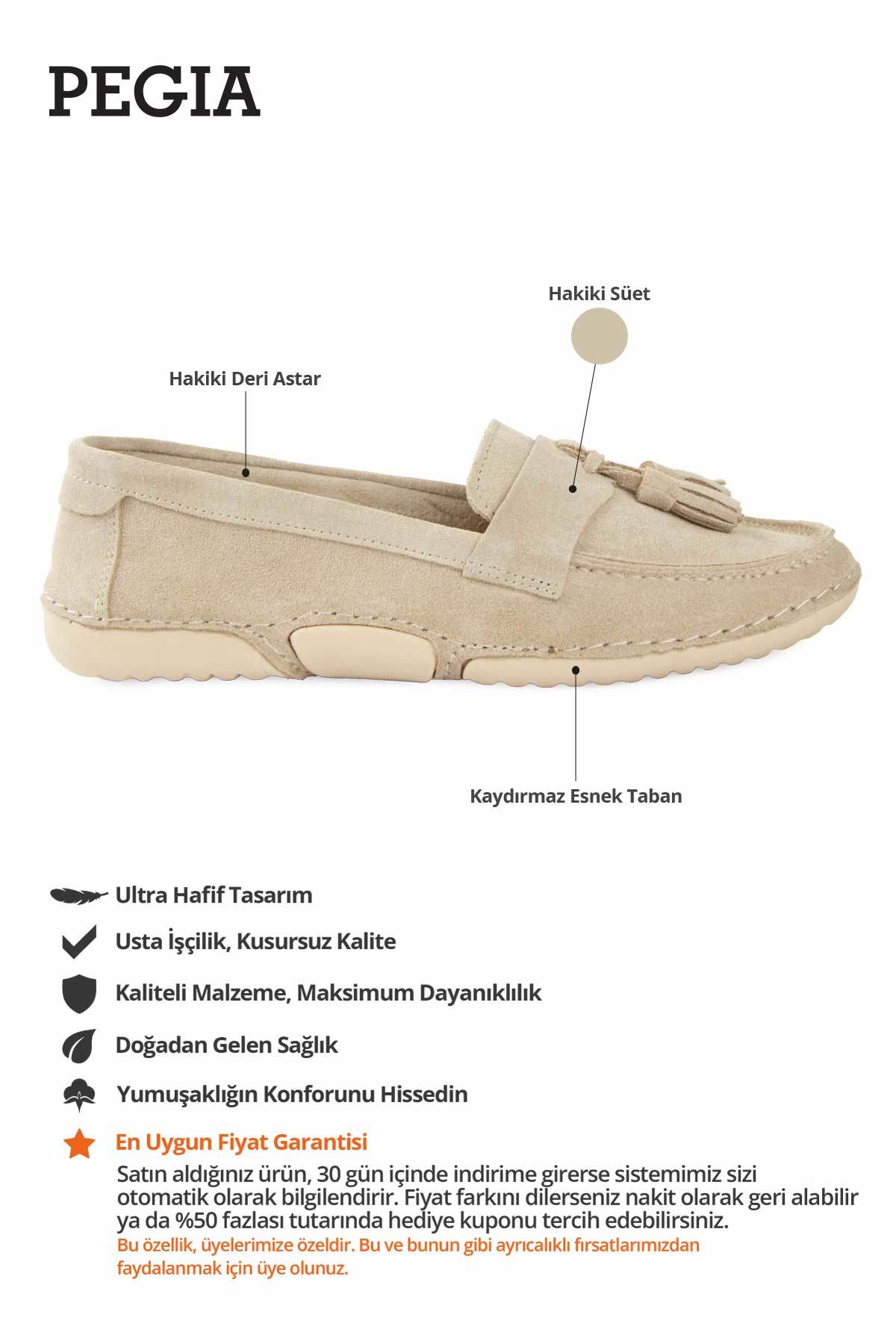 Süet Püskül Detaylı Loafer DG6106 Bej