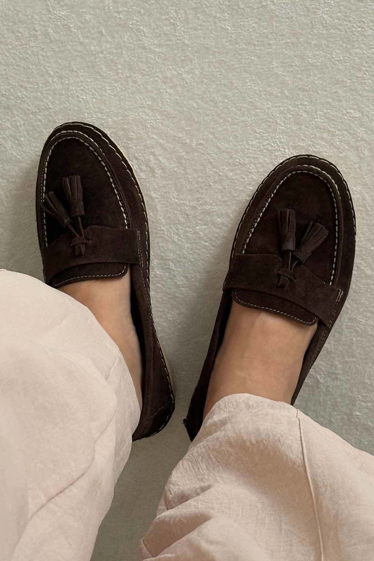 Süet Püskül Detaylı Loafer DG6106 Kahve
