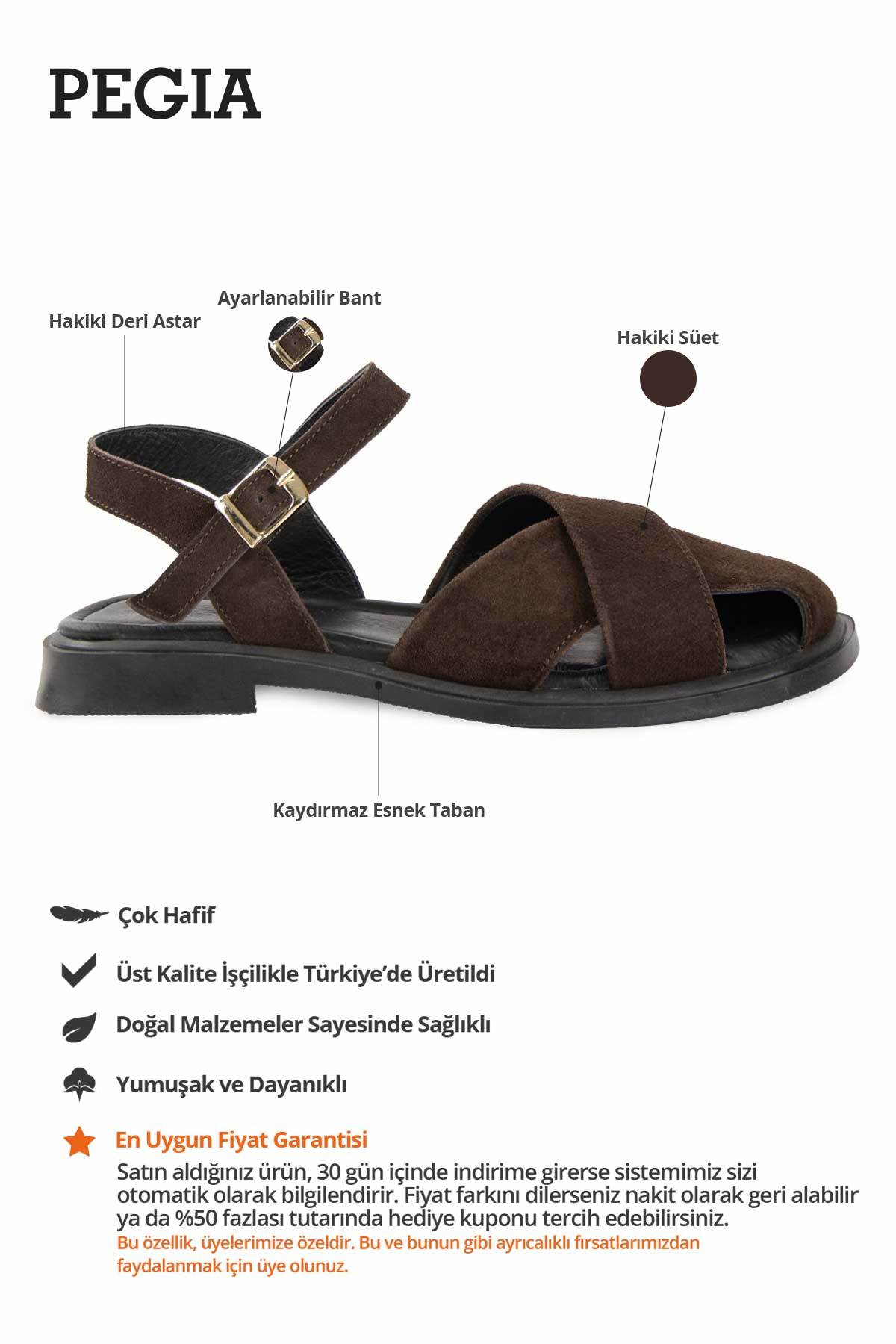 Süet Tokalı Kadın Sandalet DG6082 Kahve