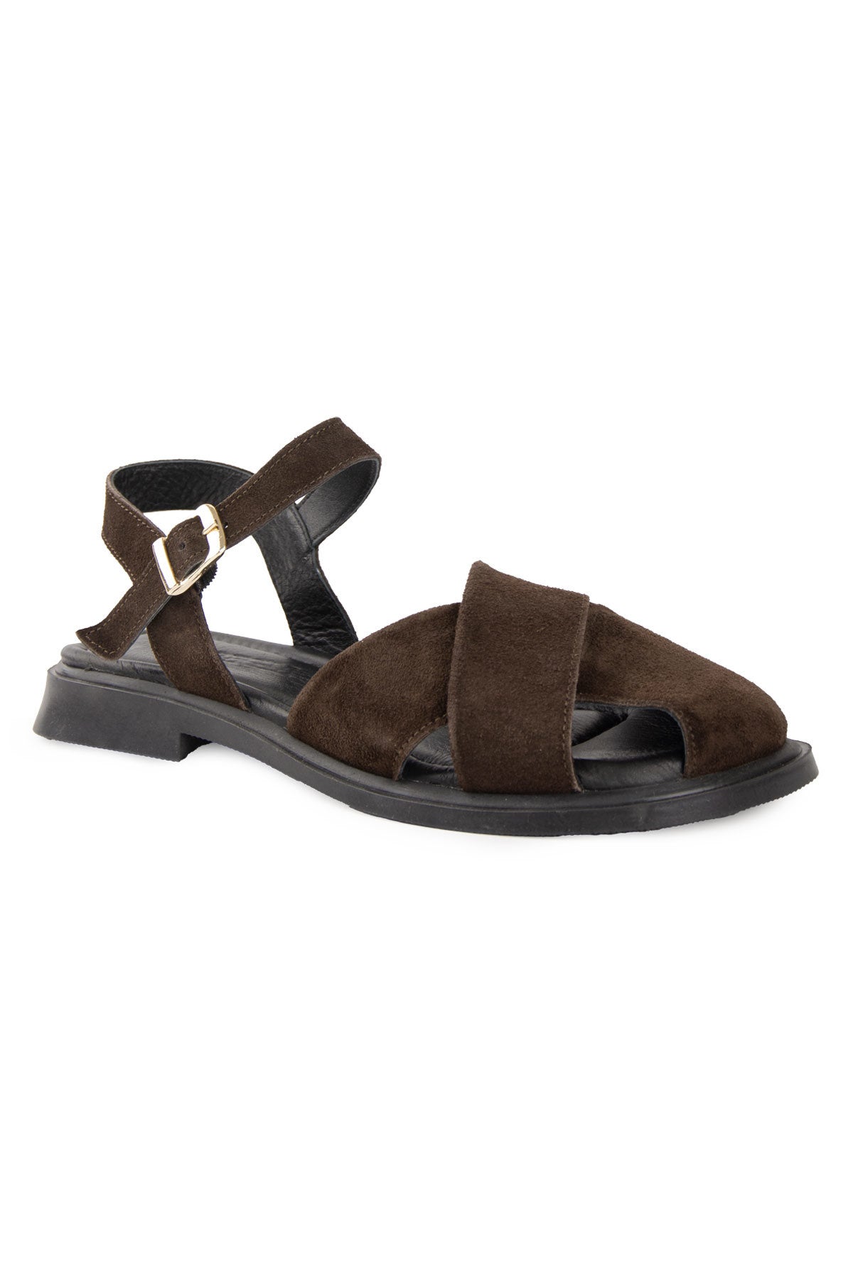 Süet Tokalı Kadın Sandalet DG6082 Kahve