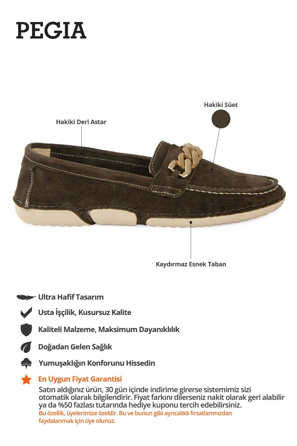 Süet Zincir Detaylı Loafer DG6105 Kahve
