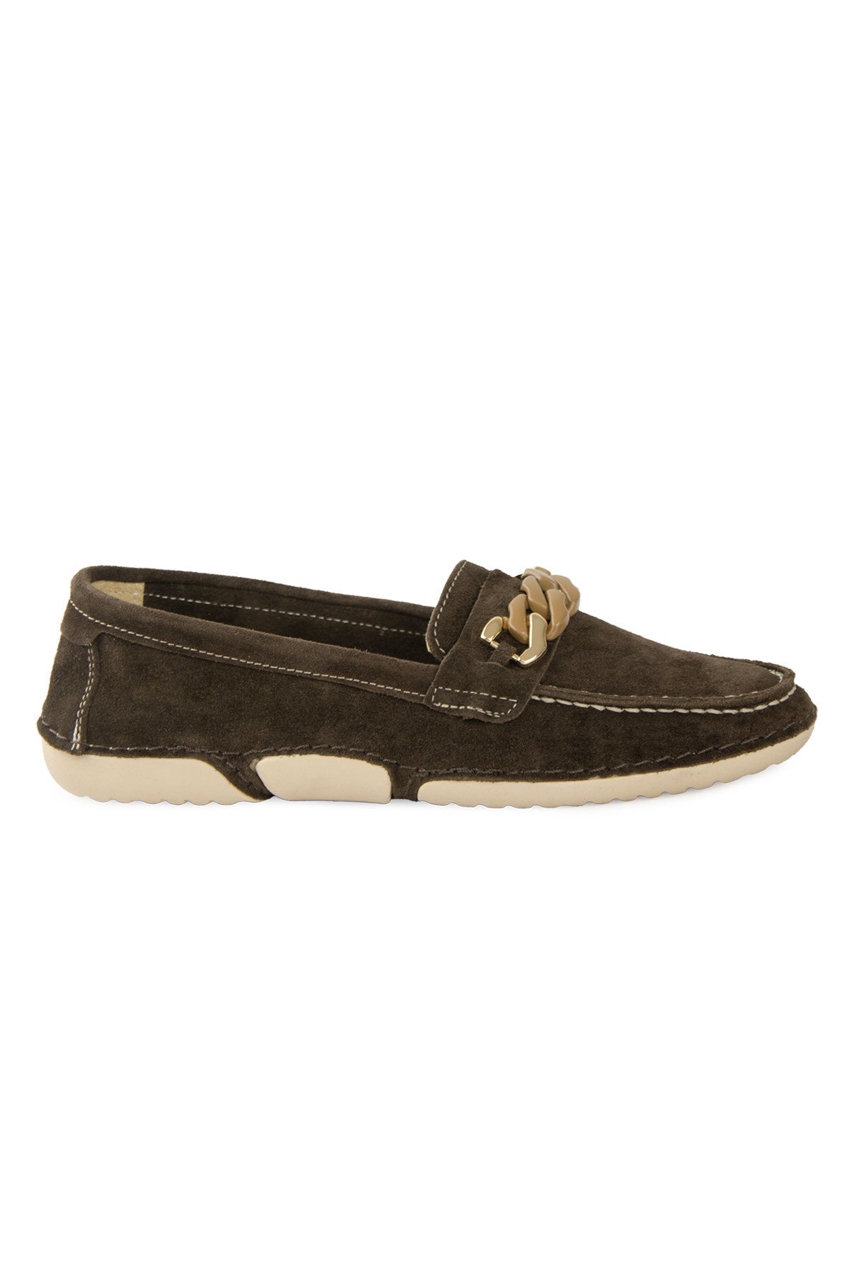 Süet Zincir Detaylı Loafer DG6105 Kahve