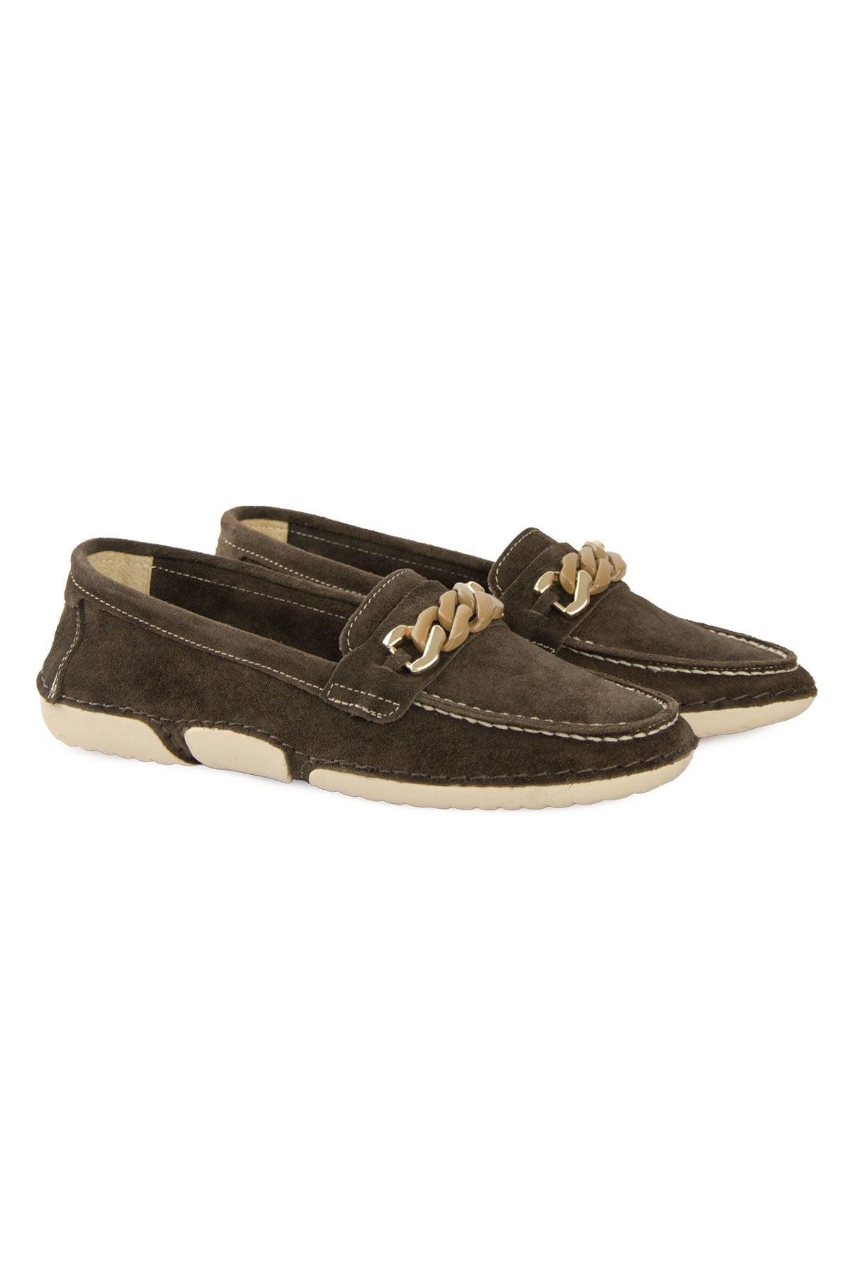 Süet Zincir Detaylı Loafer DG6105 Kahve