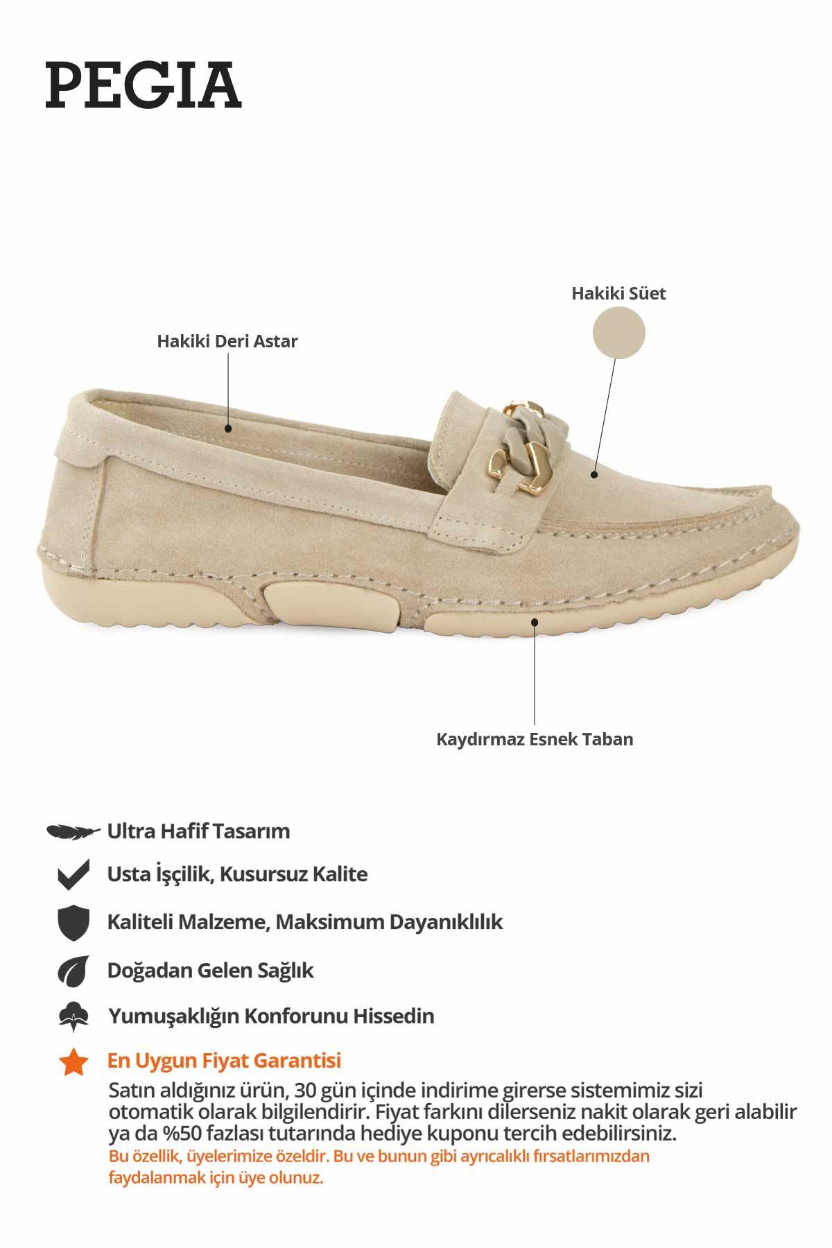 Süet Zincir Detaylı Loafer DG6105 Bej