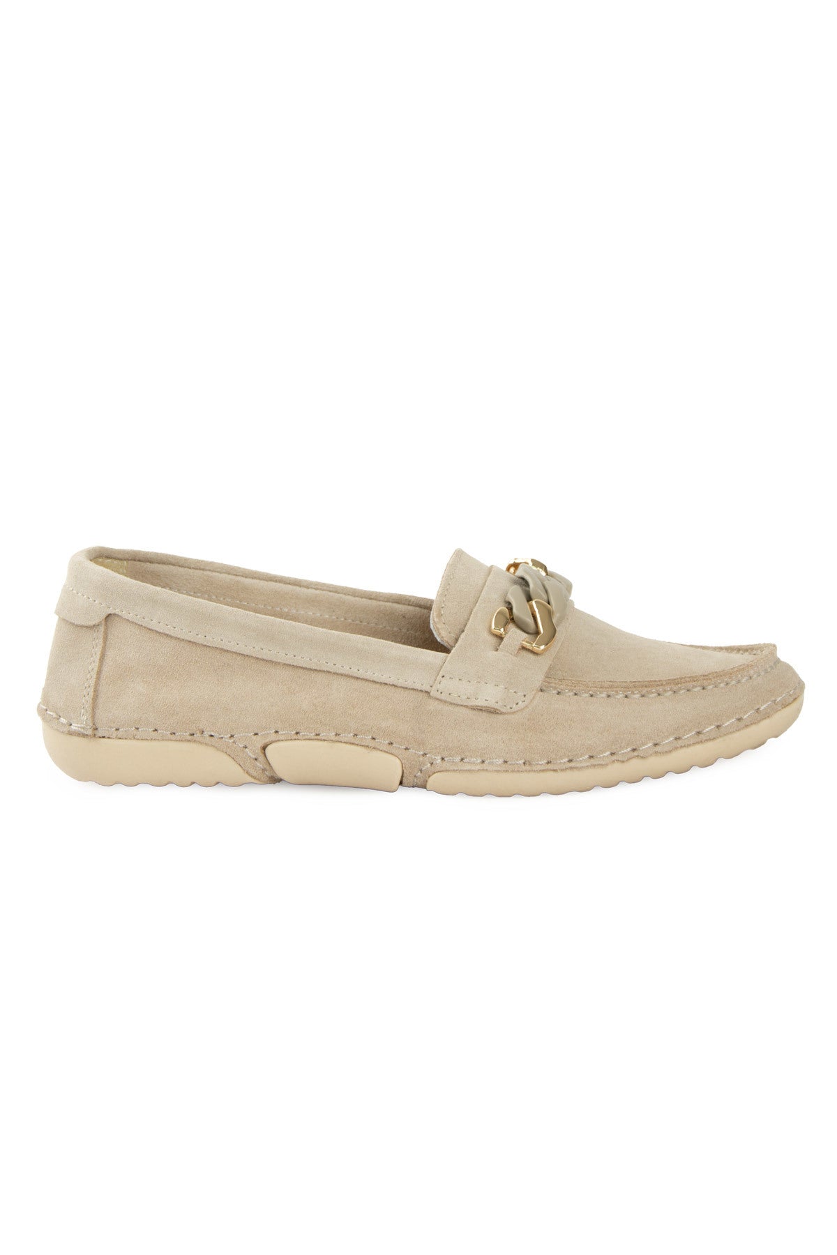 Süet Zincir Detaylı Loafer DG6105 Bej