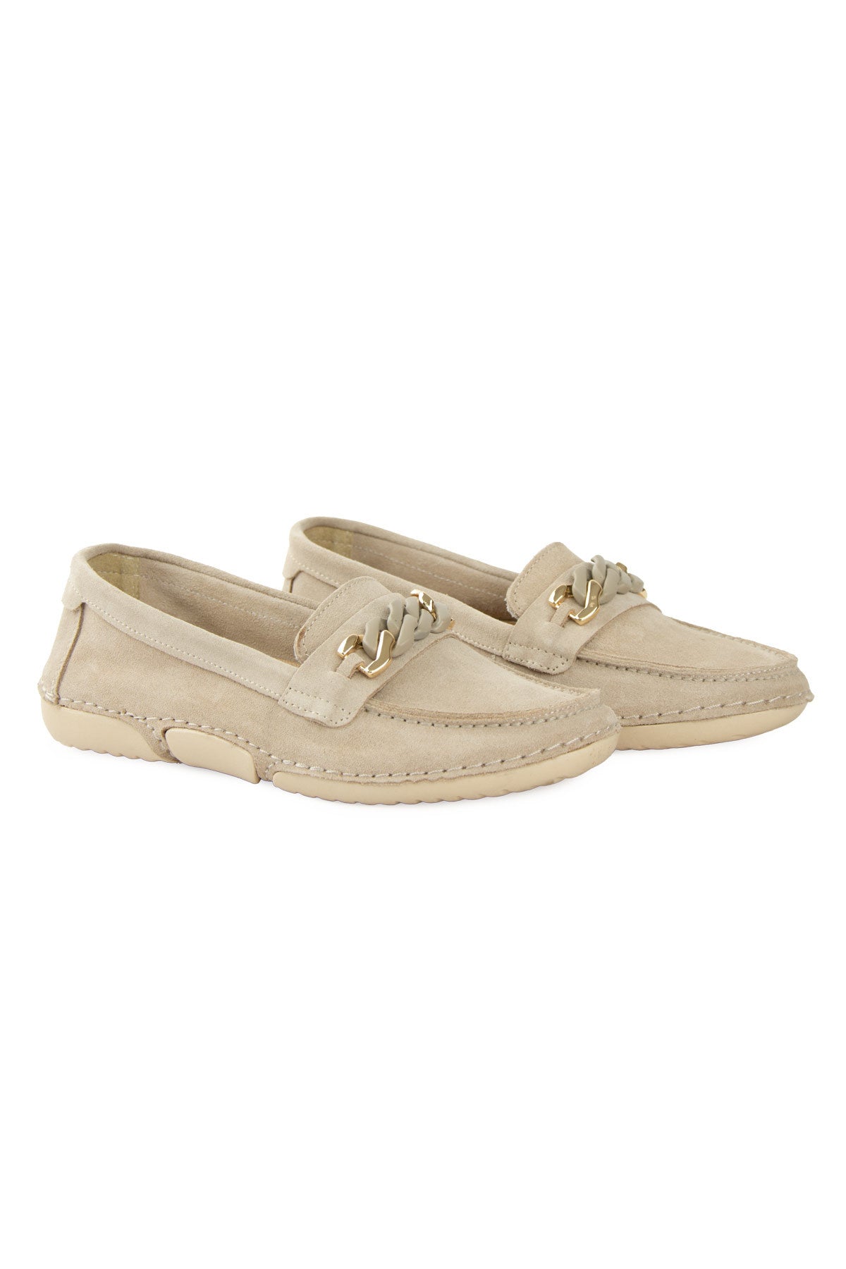 Süet Zincir Detaylı Loafer DG6105 Bej