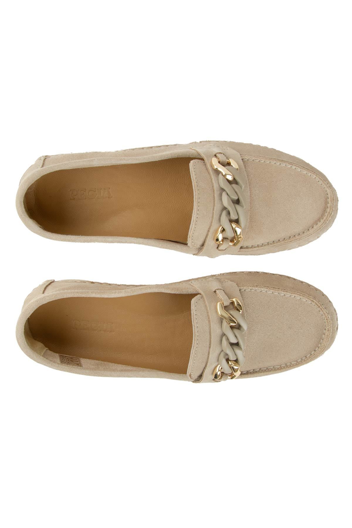 Süet Zincir Detaylı Loafer DG6105 Bej