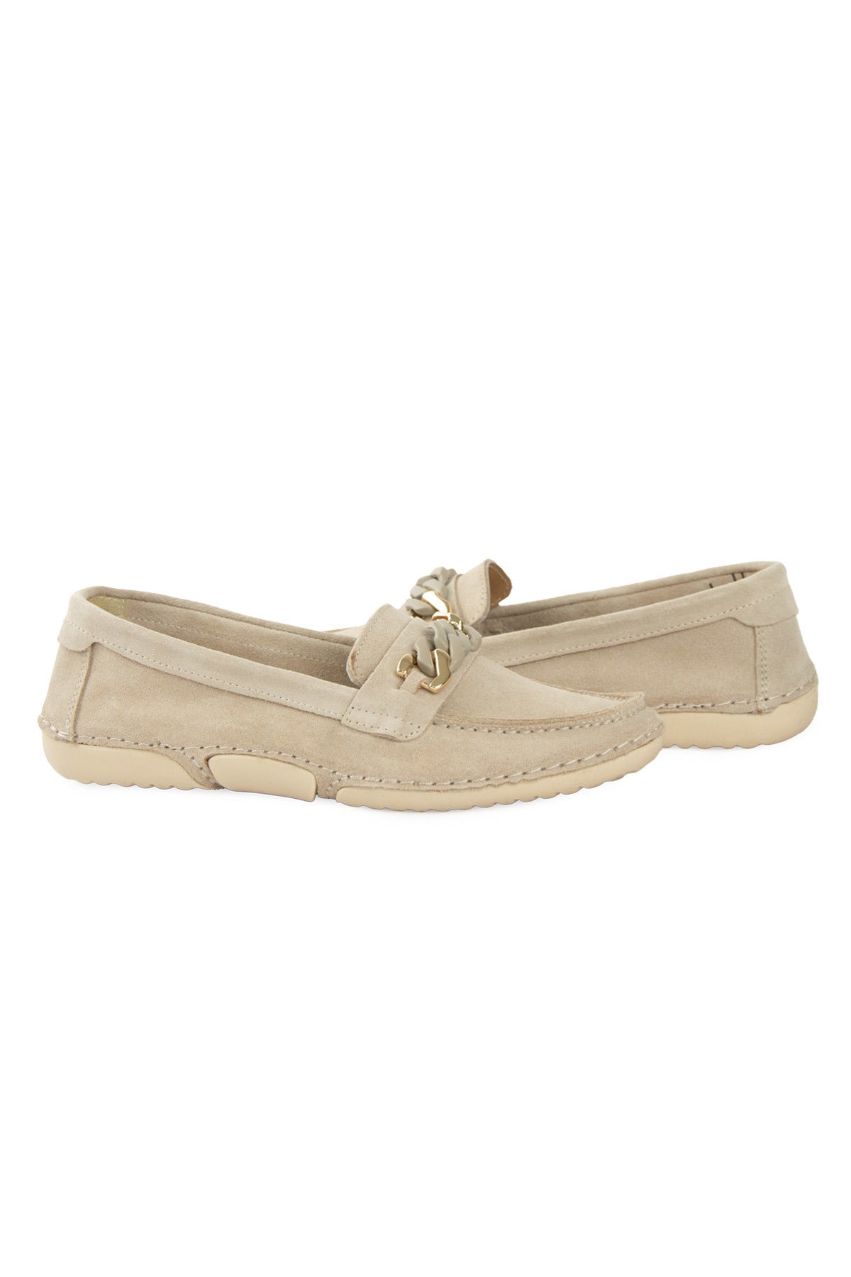 Süet Zincir Detaylı Loafer DG6105 Bej