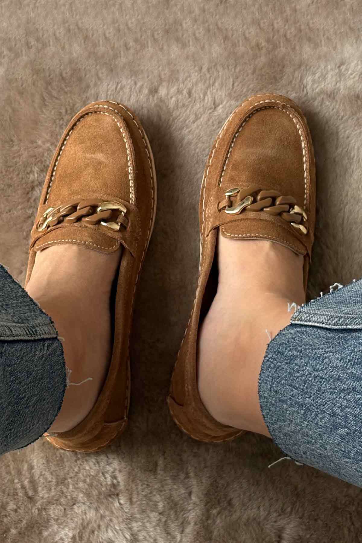 Süet Zincir Detaylı Loafer DG6105 Taba