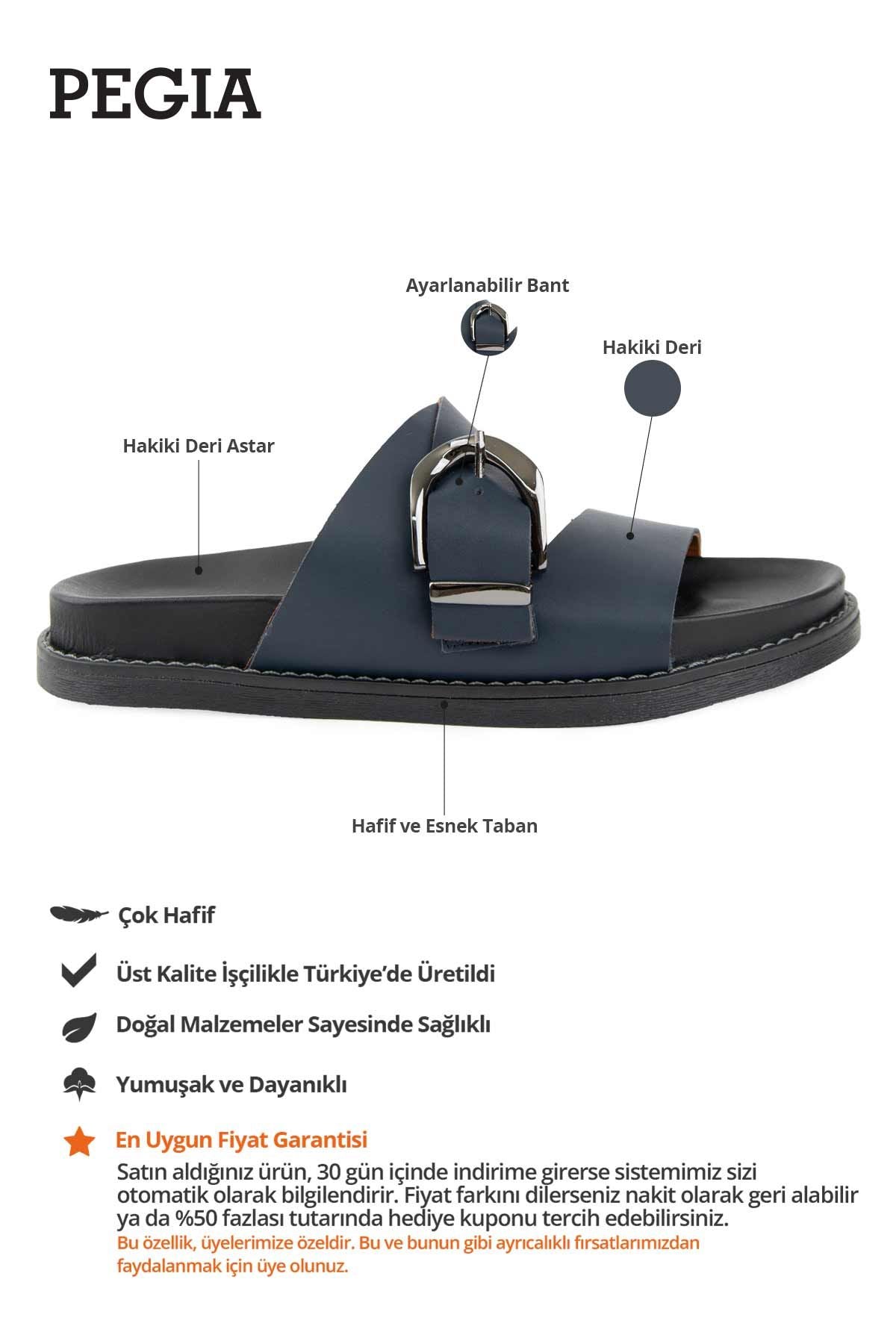 Tokalı Deri Kadın Terlik 215564 Lacivert