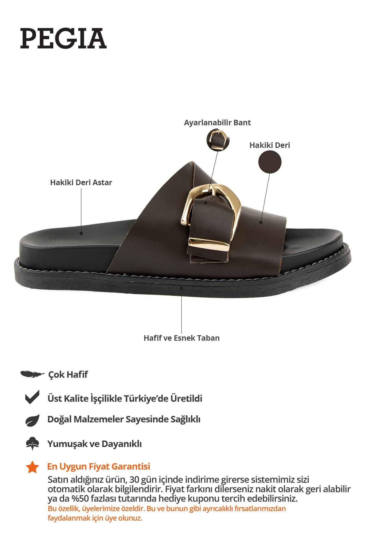 Tokalı Deri Kadın Terlik 215564 Kahve