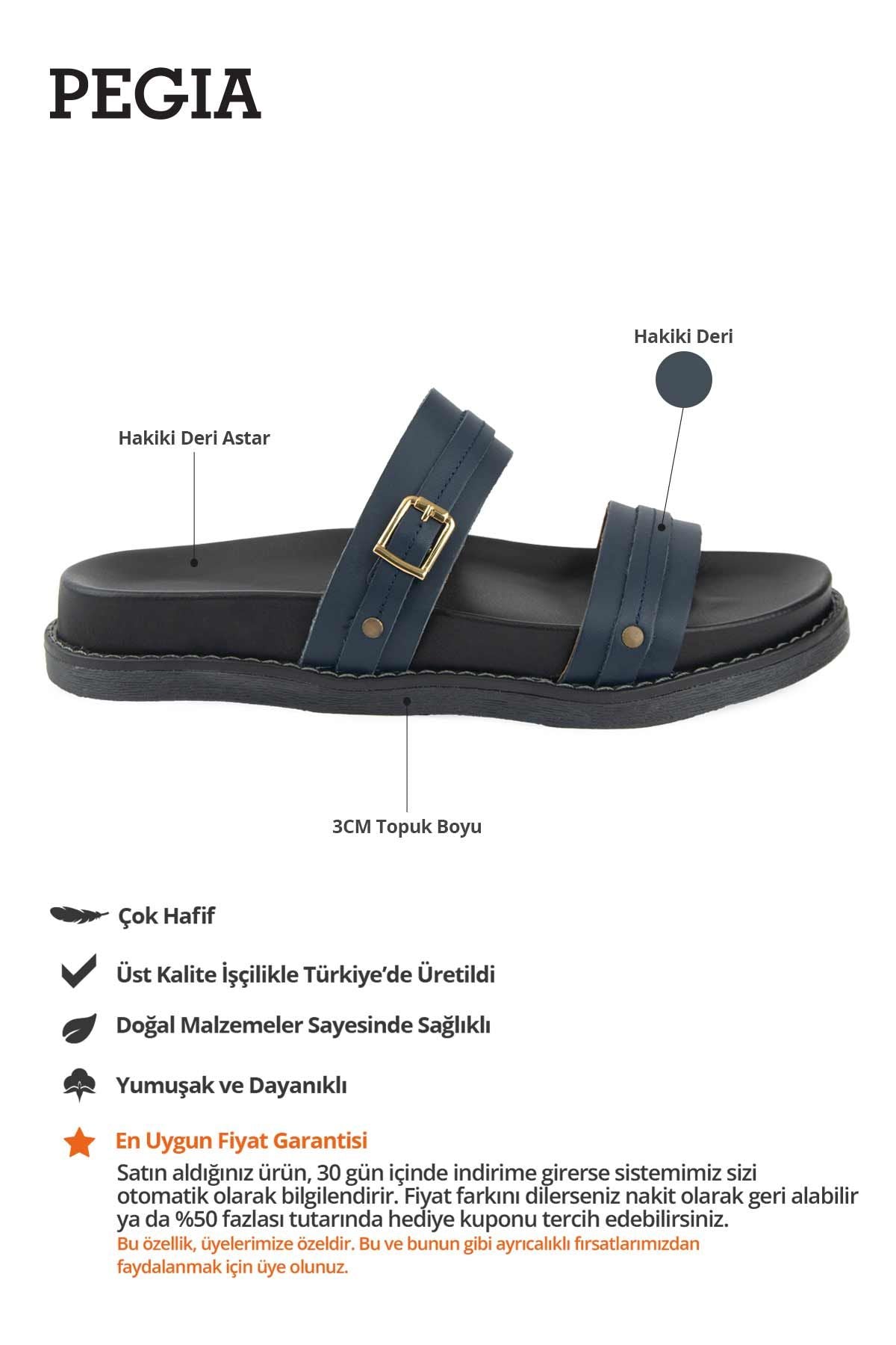 Tokalı Deri Kadın Terlik 215565 Lacivert