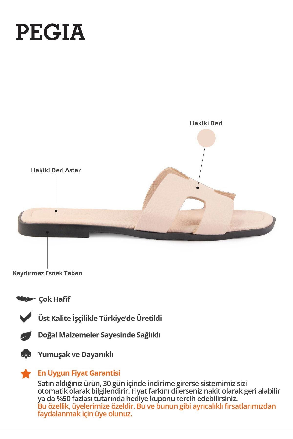 Vibe Kadın Deri Terlik 215540 Pudra