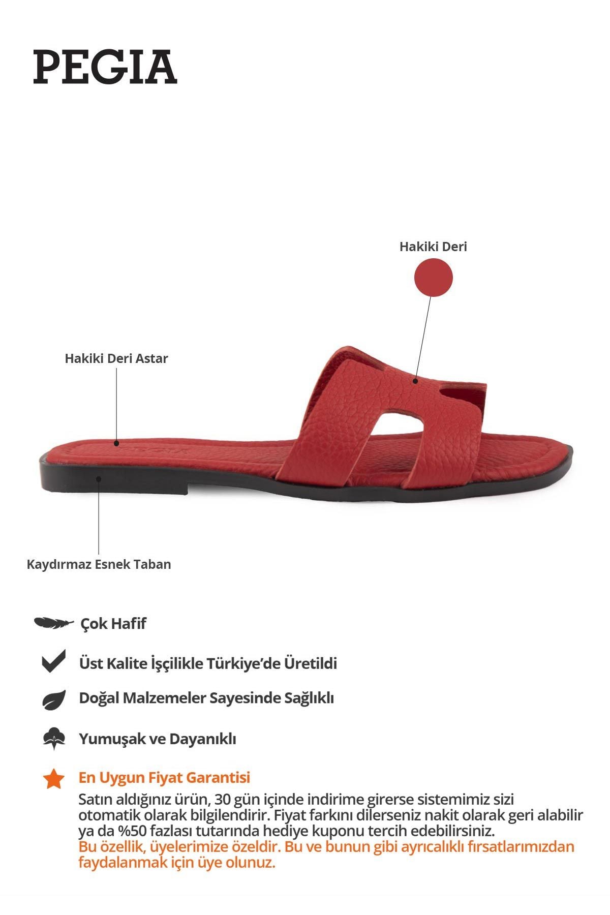 Vibe Kadın Deri Terlik 215540 Kırmızı