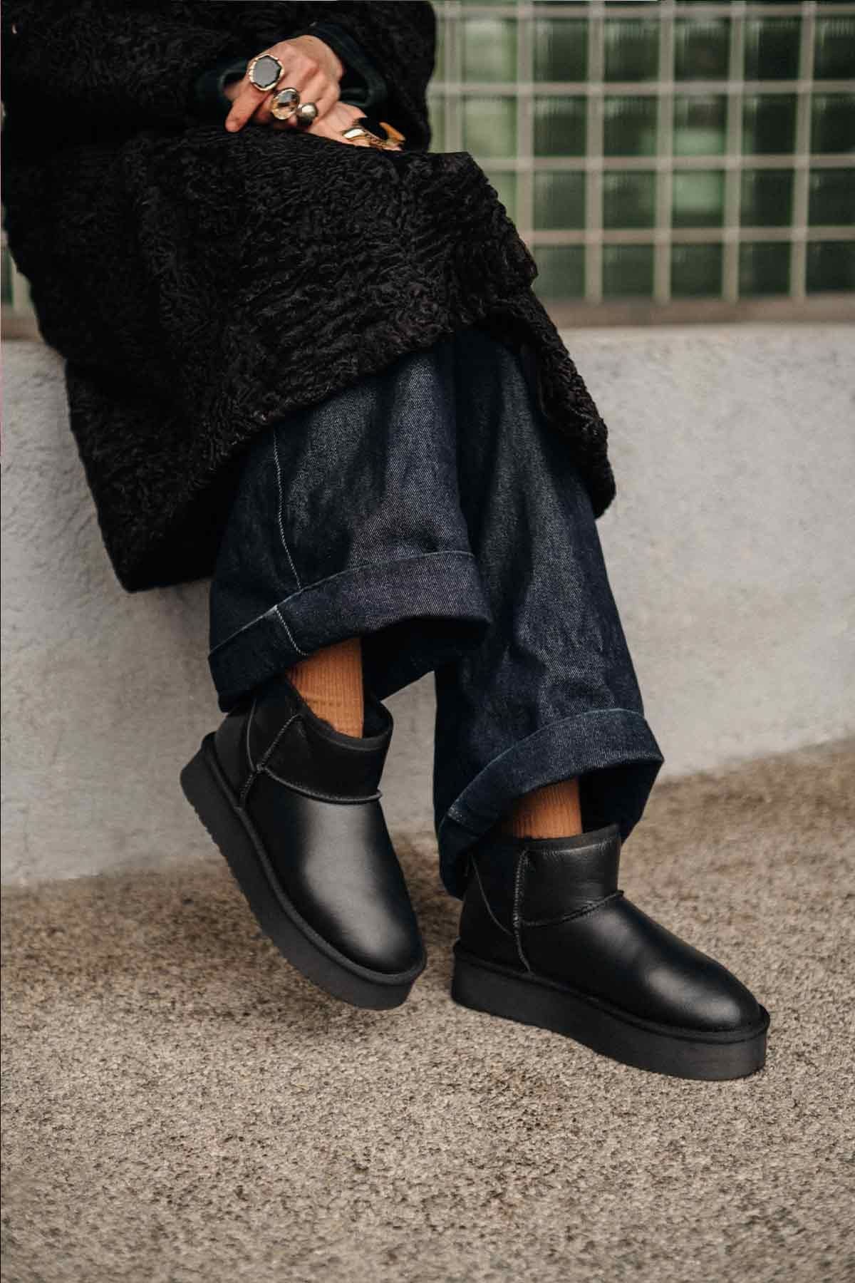 Yüksek Taban Deri Bot 191303 Siyah
