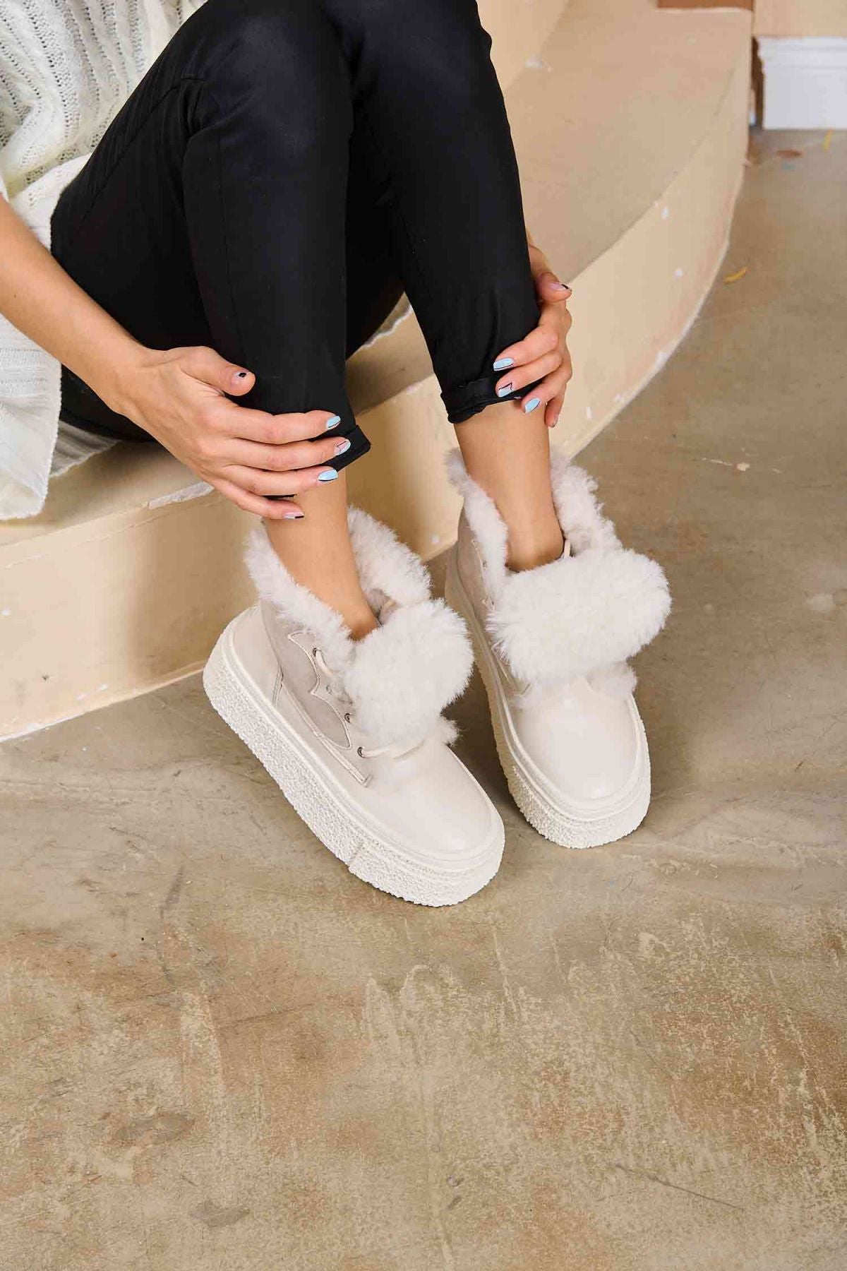 Yüksek Taban Kadın Sneaker 191351 Bej