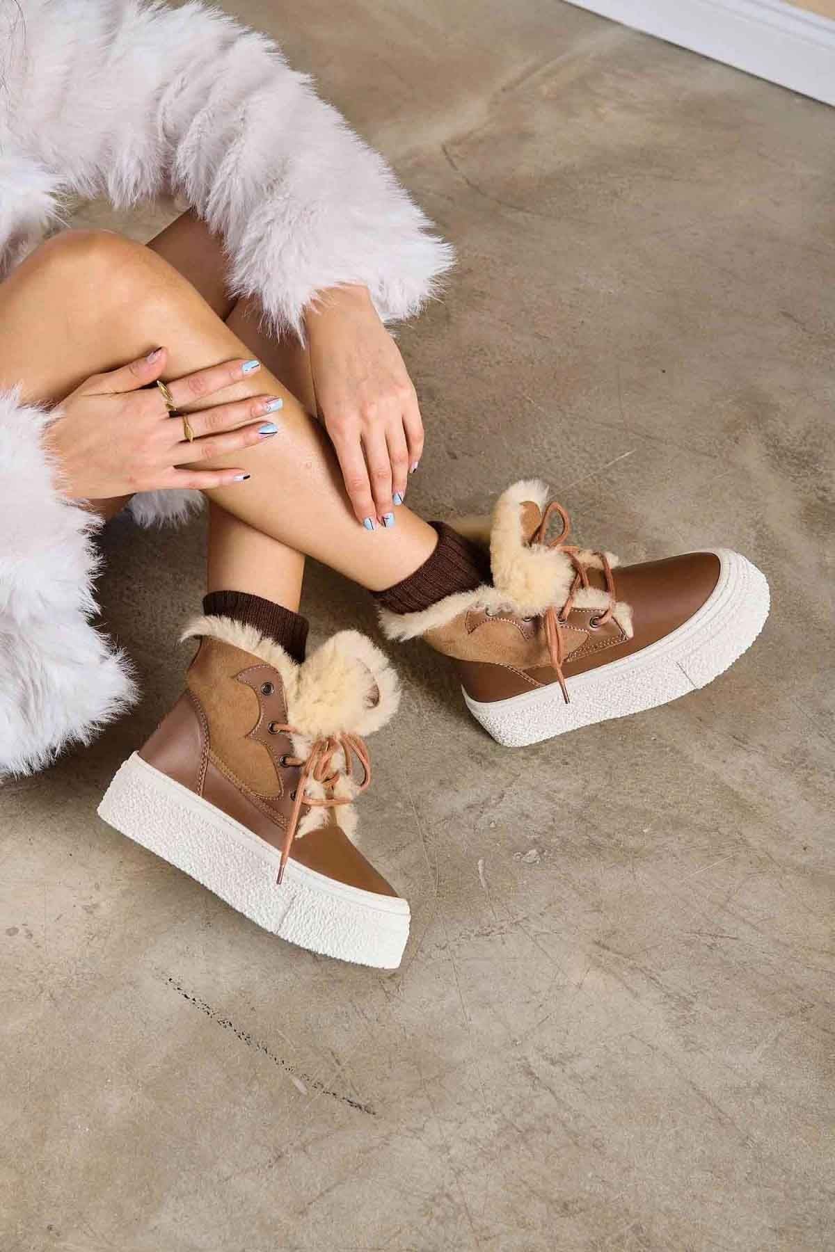 Yüksek Taban Kadın Sneaker 191351 Taba
