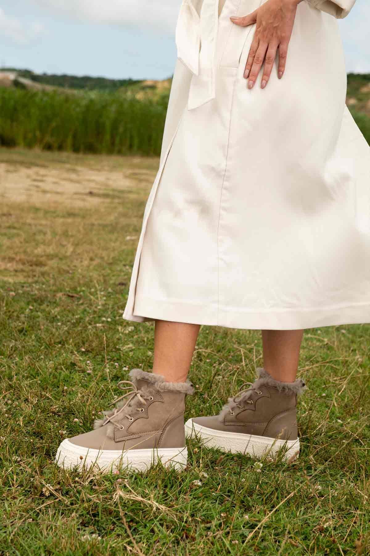 Yüksek Taban Kadın Sneaker 191351 Vizon