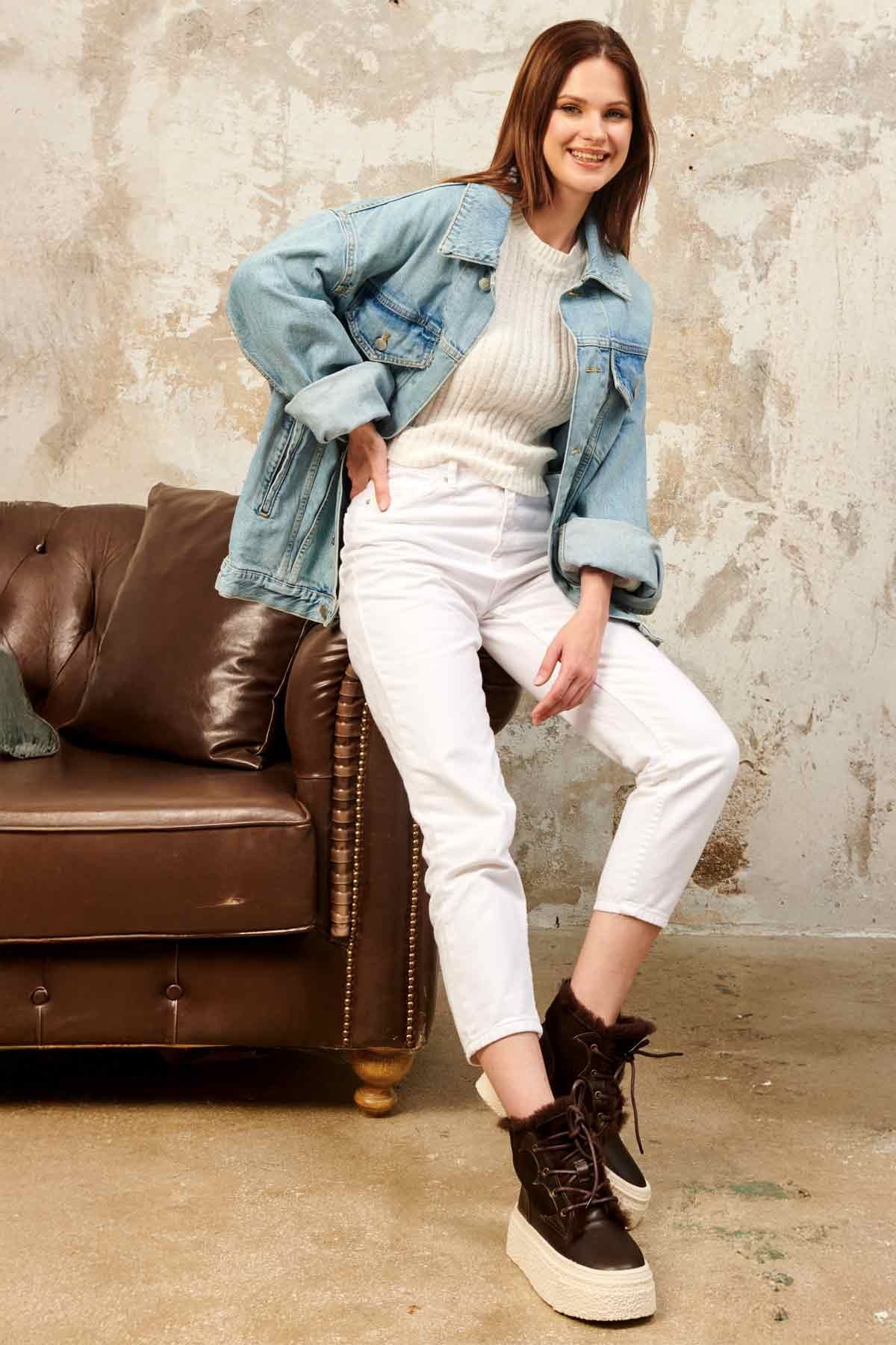 Yüksek Taban Kadın Sneaker 191351 Kahve