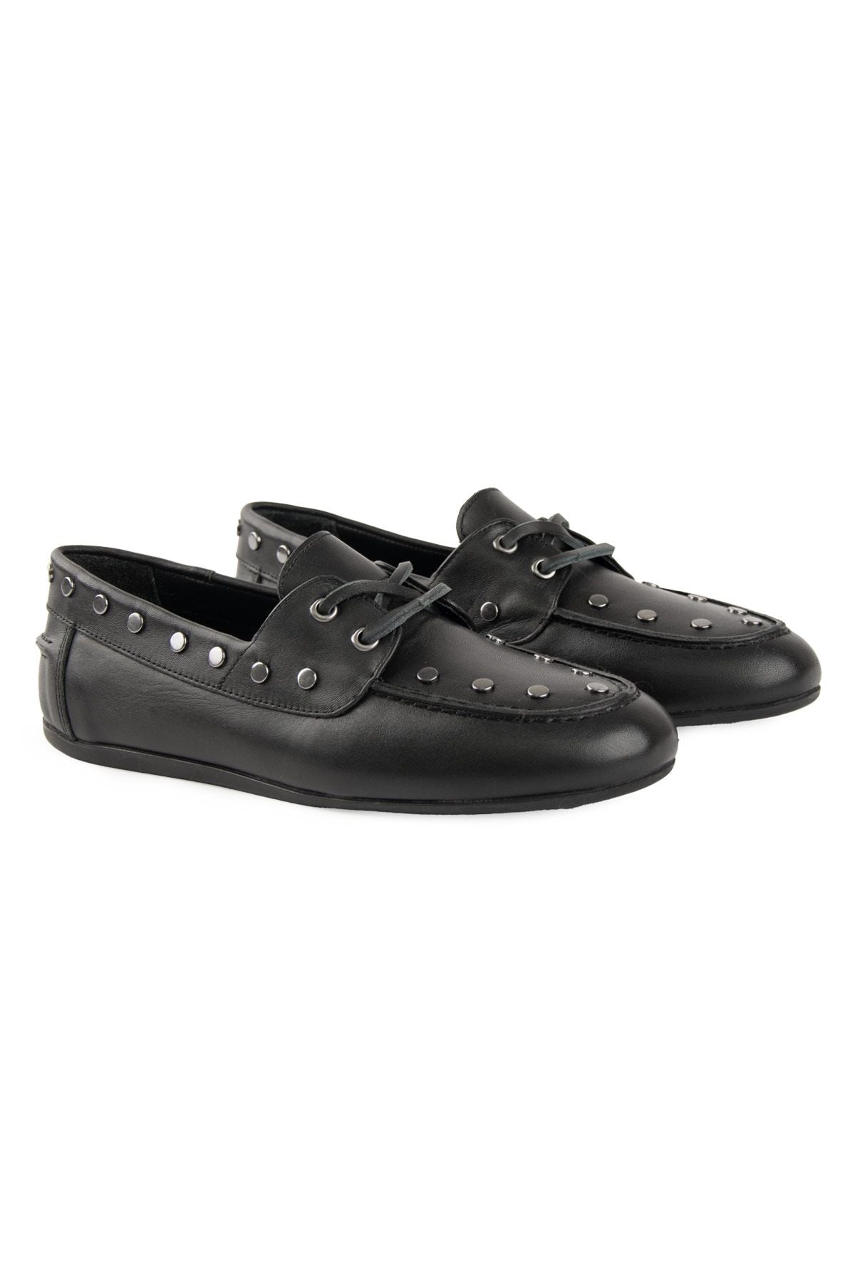 Zımbalı Deri Kadın Loafer 700921 Siyah