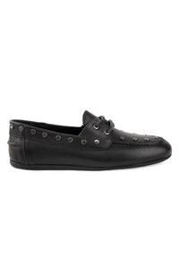 Zımbalı Deri Kadın Loafer 700921 Siyah