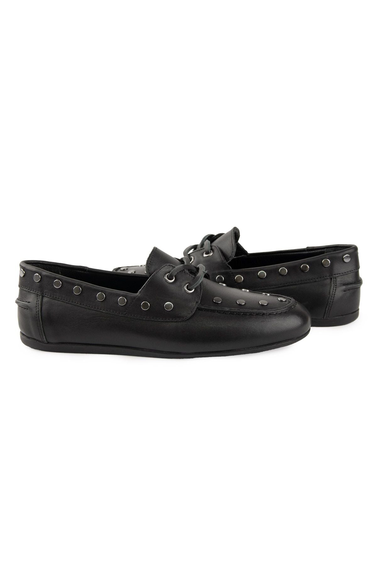 Zımbalı Deri Kadın Loafer 700921 Siyah