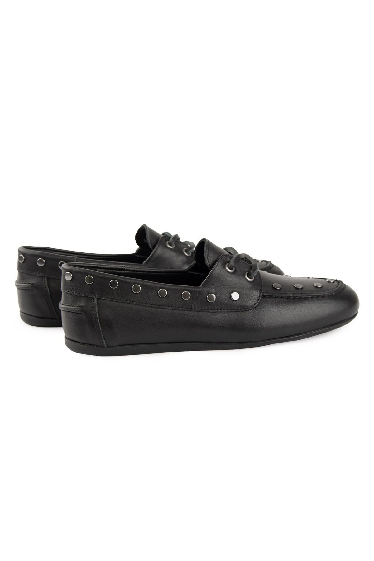 Zımbalı Deri Kadın Loafer 700921 Siyah