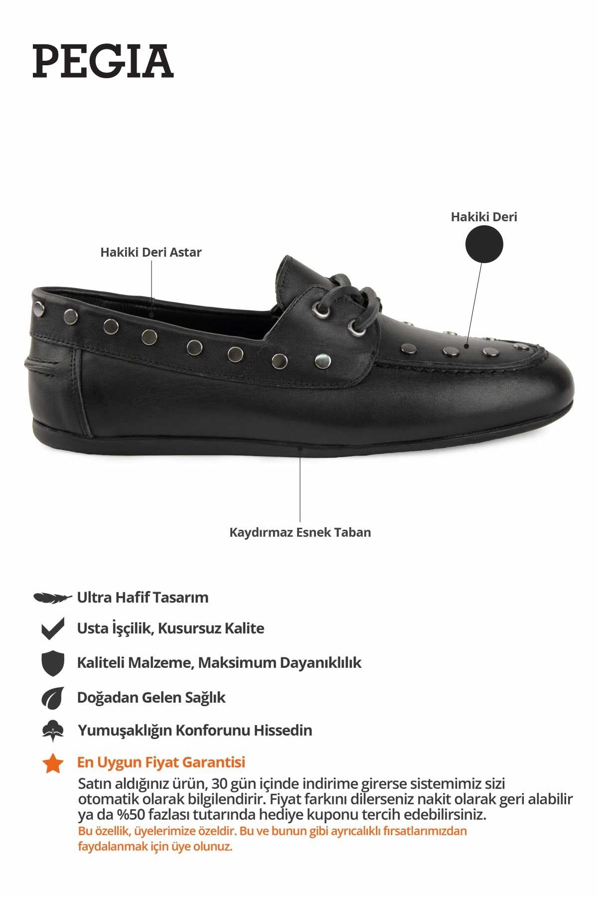 Zımbalı Deri Kadın Loafer 700921 Siyah
