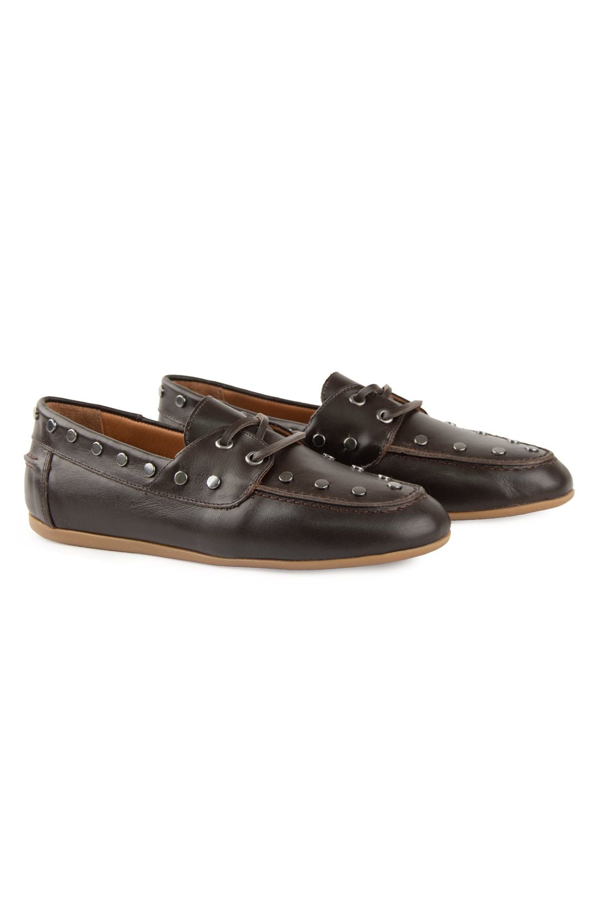 Zımbalı Deri Kadın Loafer 700921 Kahve