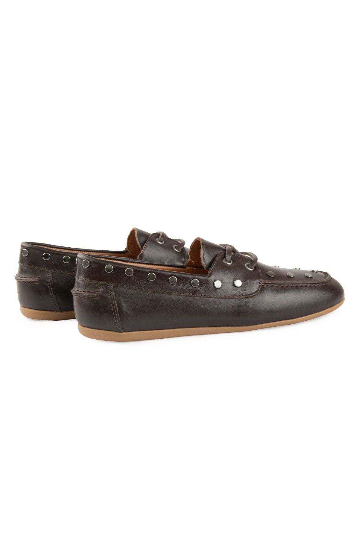 Zımbalı Deri Kadın Loafer 700921 Kahve