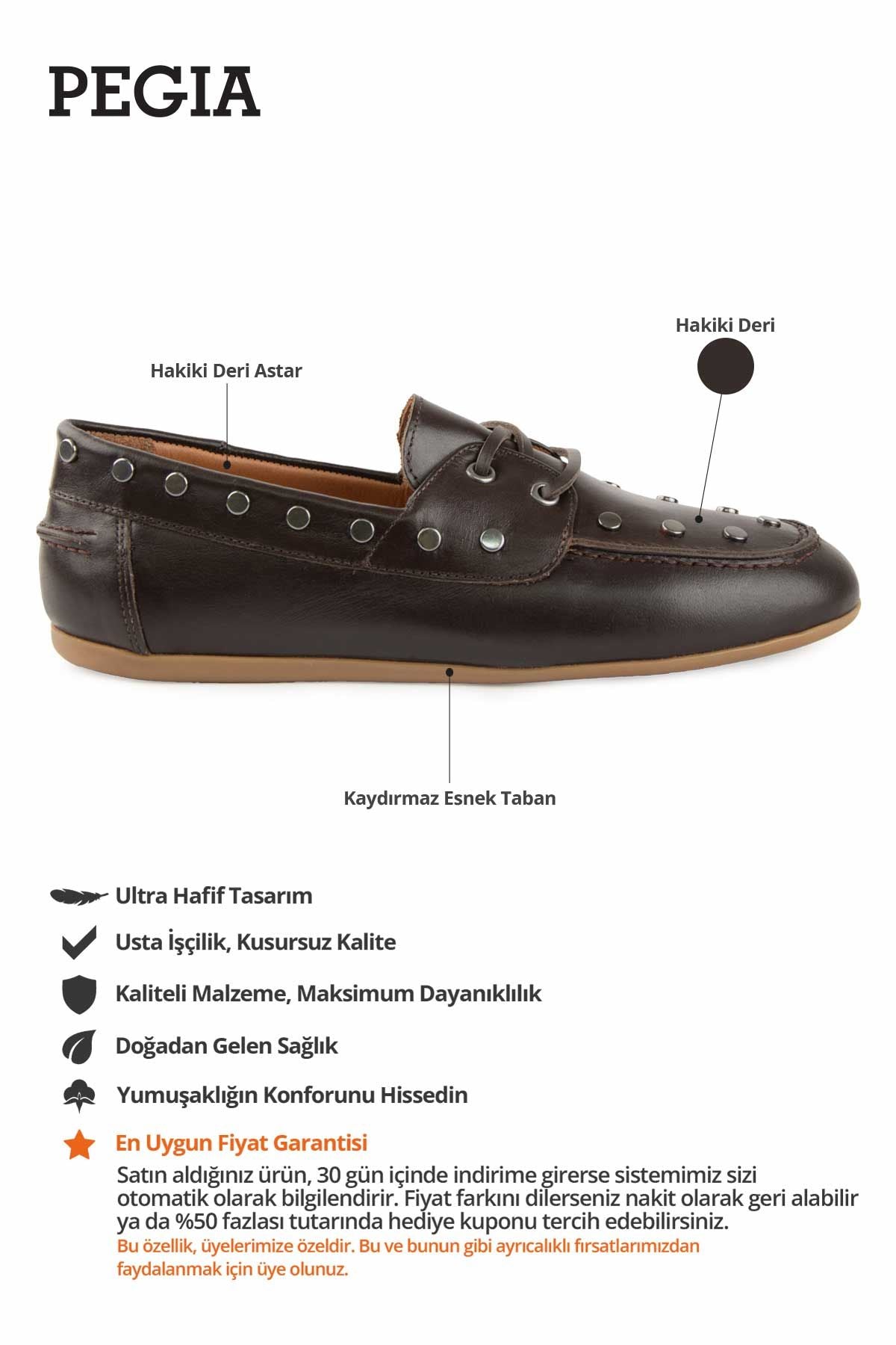 Zımbalı Deri Kadın Loafer 700921 Kahve