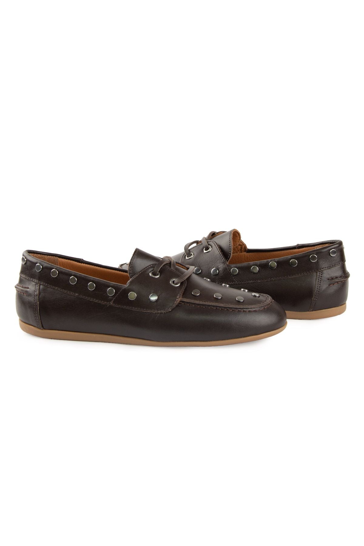 Zımbalı Deri Kadın Loafer 700921 Kahve